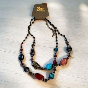 Zevar by Treska Multi color Double Strand Chunky Faux Stones Beaded Necklace NEW